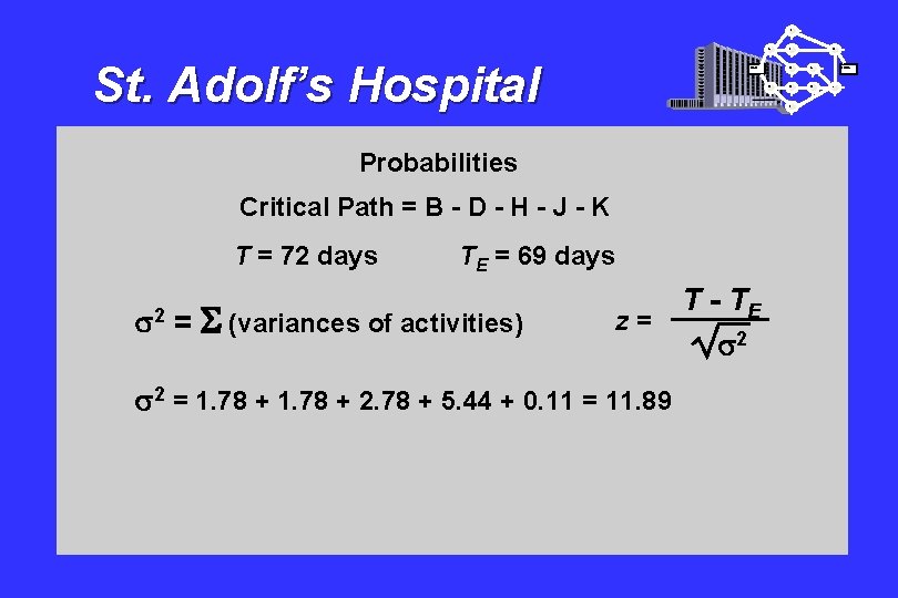 I A St. Adolf’s Hospital Start B Critical Path = B - D -