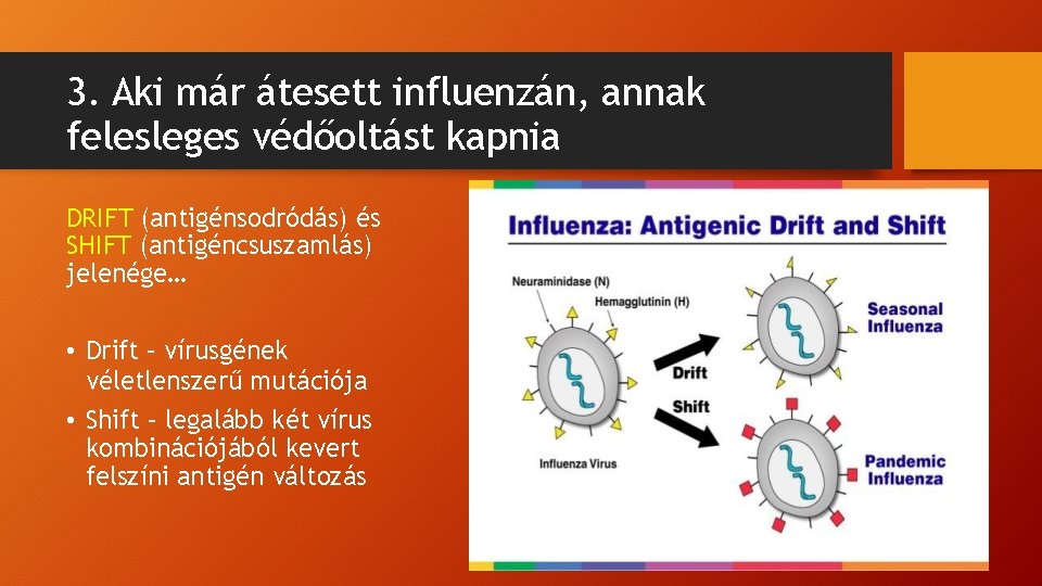 3. Aki már átesett influenzán, annak felesleges védőoltást kapnia DRIFT (antigénsodródás) és SHIFT (antigéncsuszamlás)