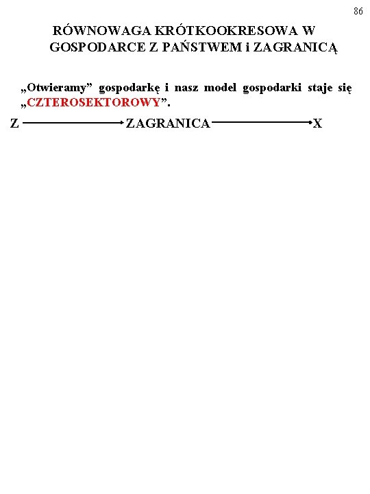 86 RÓWNOWAGA KRÓTKOOKRESOWA W GOSPODARCE Z PAŃSTWEM i ZAGRANICĄ „Otwieramy” gospodarkę i nasz model