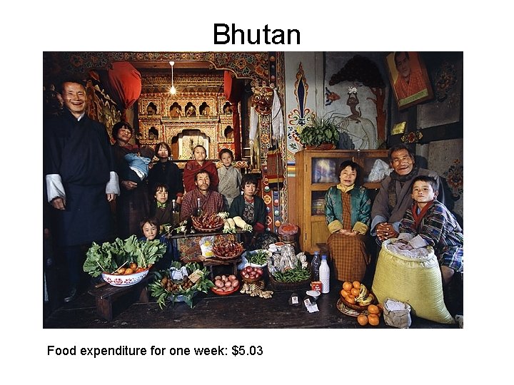 Bhutan Food expenditure for one week: $5. 03 