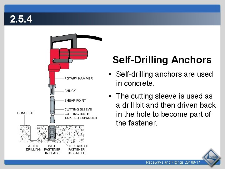 2. 5. 4 Self-Drilling Anchors • Self-drilling anchors are used in concrete. • The