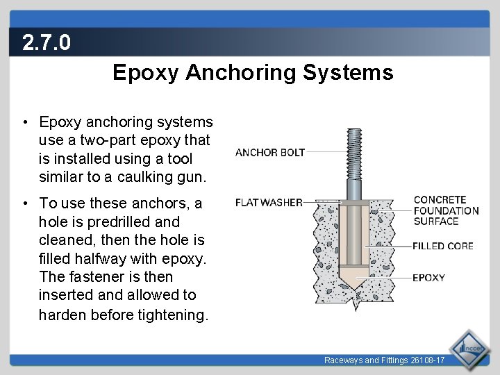 2. 7. 0 Epoxy Anchoring Systems • Epoxy anchoring systems use a two-part epoxy