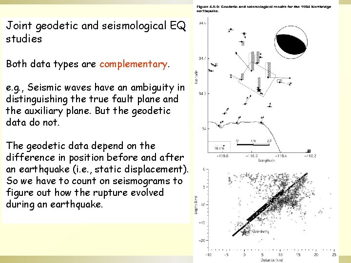 Joint geodetic and seismological EQ studies Both data types are complementary. e. g. ,