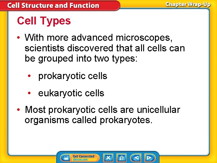 Cell Types • With more advanced microscopes, scientists discovered that all cells can be