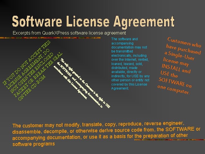 Excerpts from Quark. XPress software license agreement IS E US to ht n rig