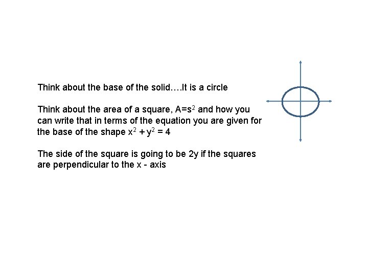 Think about the base of the solid…. It is a circle Think about the