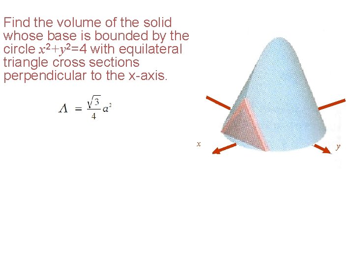 Find the volume of the solid whose base is bounded by the circle x