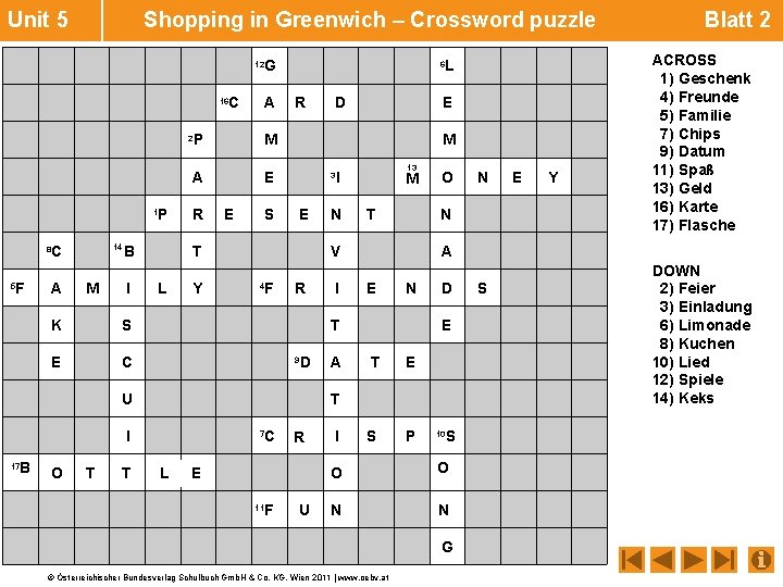 Unit 5 Shopping in Greenwich – Crossword puzzle Blatt 2 G 6 L 16