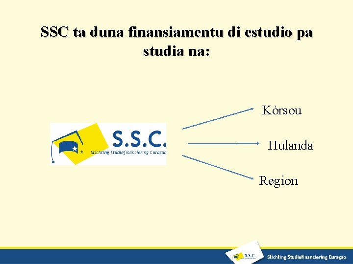 SSC ta duna finansiamentu di estudio pa studia na: Kòrsou Hulanda Region 