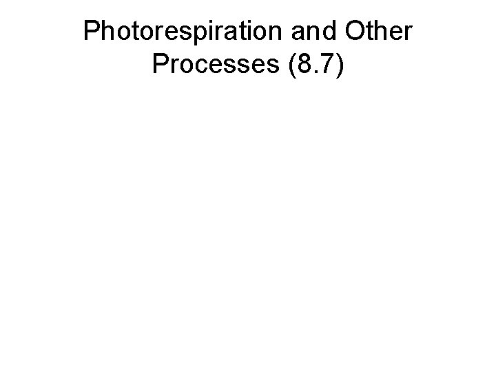 Photorespiration and Other Processes (8. 7) 