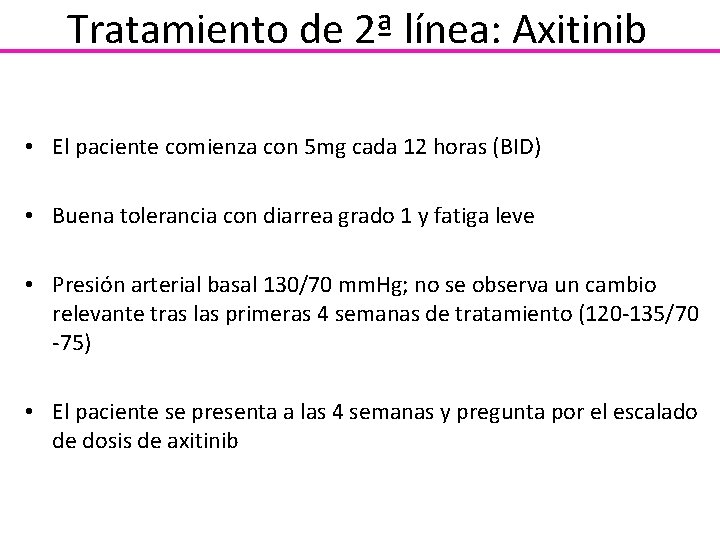 Tratamiento de 2ª línea: Axitinib • El paciente comienza con 5 mg cada 12