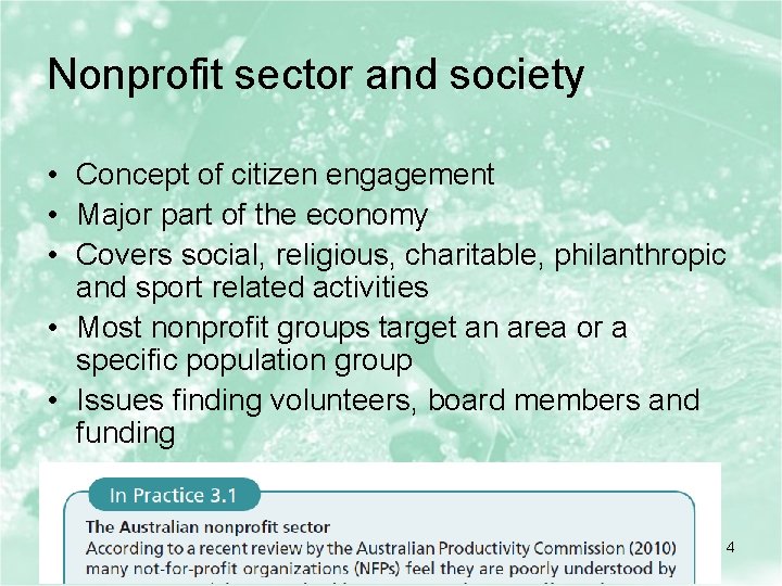 Nonprofit sector and society • Concept of citizen engagement • Major part of the