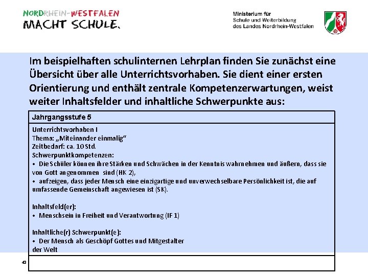 Im beispielhaften schulinternen Lehrplan finden Sie zunächst eine Übersicht über alle Unterrichtsvorhaben. Sie dient