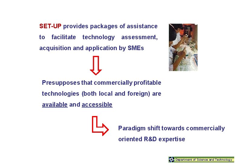 SET-UP provides packages of assistance to facilitate technology assessment, acquisition and application by SMEs