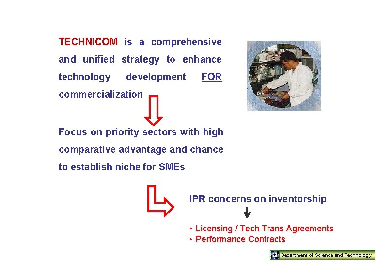 TECHNICOM is a comprehensive and unified strategy to enhance technology development FOR commercialization Focus