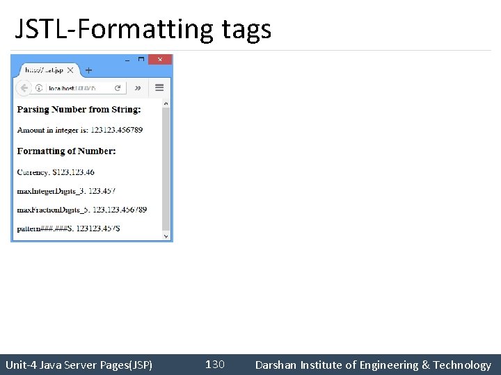 JSTL-Formatting tags 130 Unit-4 Java Server Pages(JSP) Darshan Institute of Engineering & Technology 
