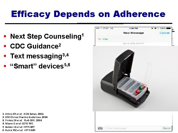 Efficacy Depends on Adherence § § Next Step Counseling 1 CDC Guidance 2 Text