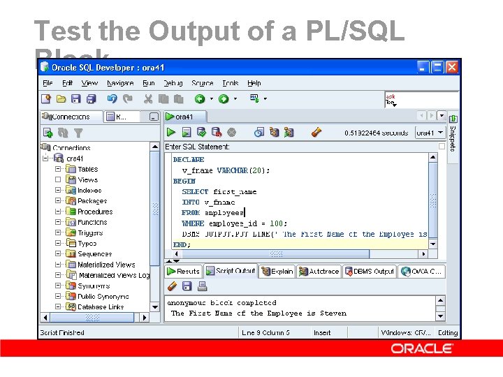 Test the Output of a PL/SQL Block 