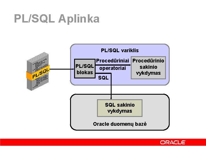PL/SQL Aplinka PL/SQL variklis Procedūriniai Procedūrinio PL/SQL operatoriai sakinio blokas vykdymas SQL sakinio vykdymas