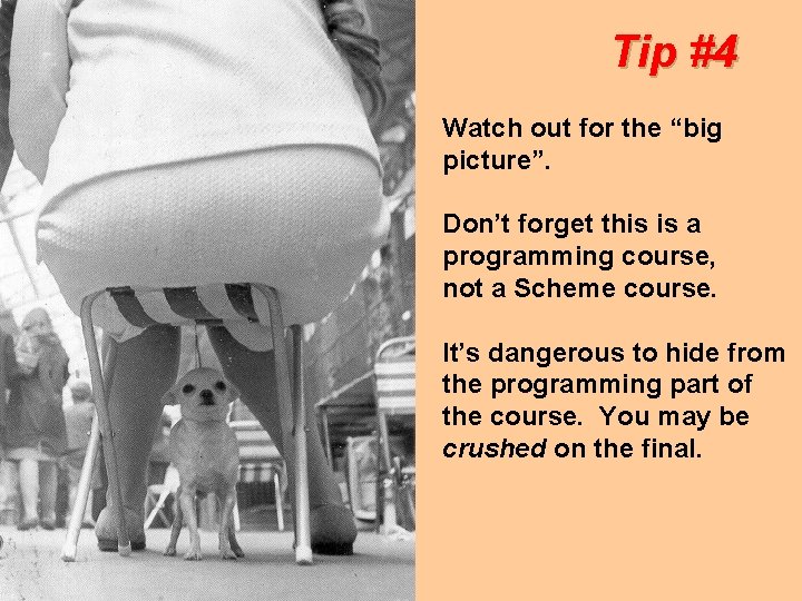 Tip #4 Watch out for the “big picture”. Don’t forget this is a programming