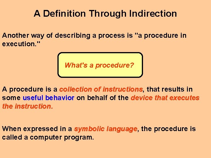 A Definition Through Indirection Another way of describing a process is "a procedure in