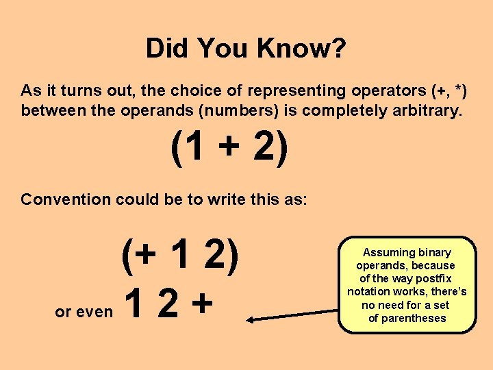 Did You Know? As it turns out, the choice of representing operators (+, *)