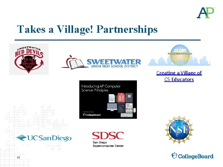 Takes a Village! Partnerships Creating a Village of CS Educators 15 
