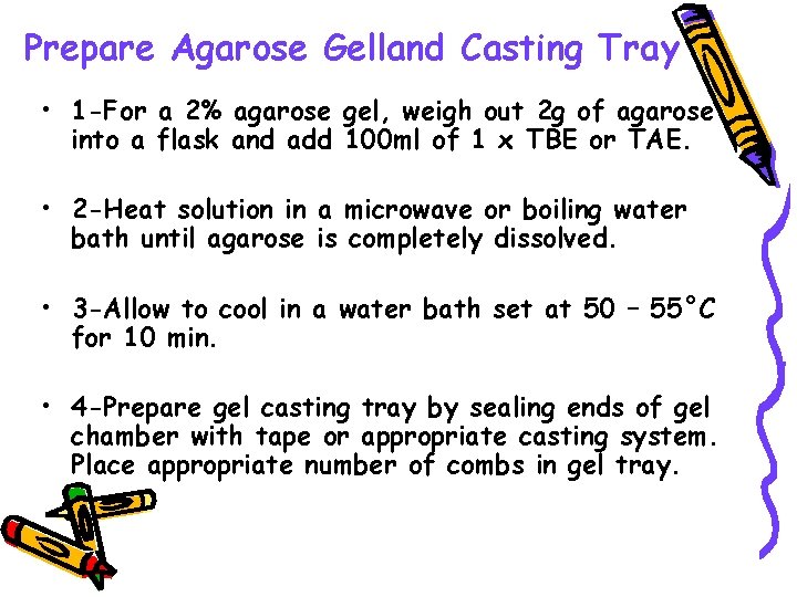 Prepare Agarose Gelland Casting Tray • 1 -For a 2% agarose gel, weigh out