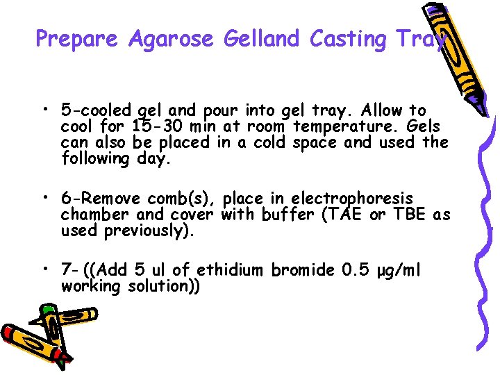 Prepare Agarose Gelland Casting Tray • 5 -cooled gel and pour into gel tray.