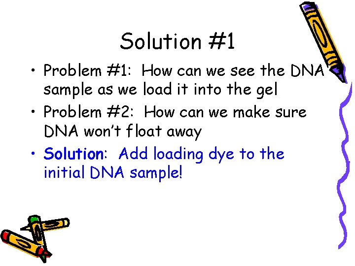Solution #1 • Problem #1: How can we see the DNA sample as we