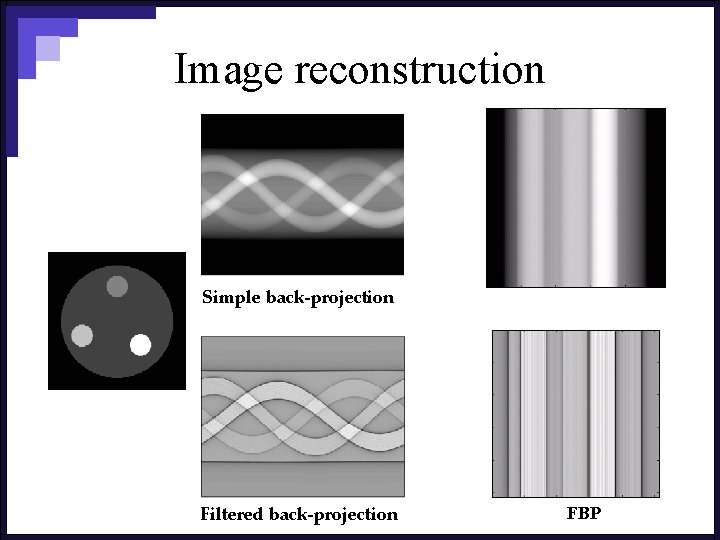Image reconstruction Simple back-projection Filtered back-projection FBP 