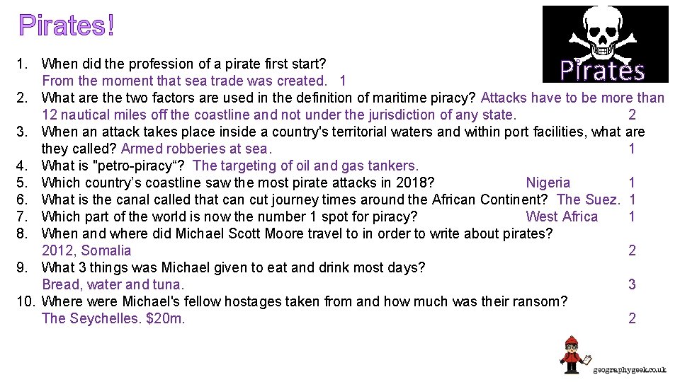 Pirates! Pirates 1. When did the profession of a pirate first start? From the