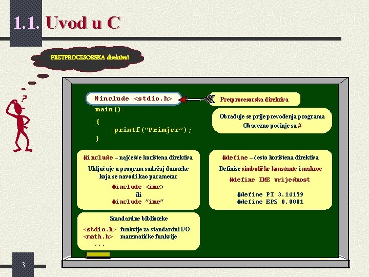 1. 1. Uvod u C PRETPROCESORSKA direktiva? #include <stdio. h> #include main() { printf(“Primjer”); 1. 1. Uvod u C PRETPROCESORSKA direktiva? #include <stdio. h> #include main() { printf(“Primjer”);