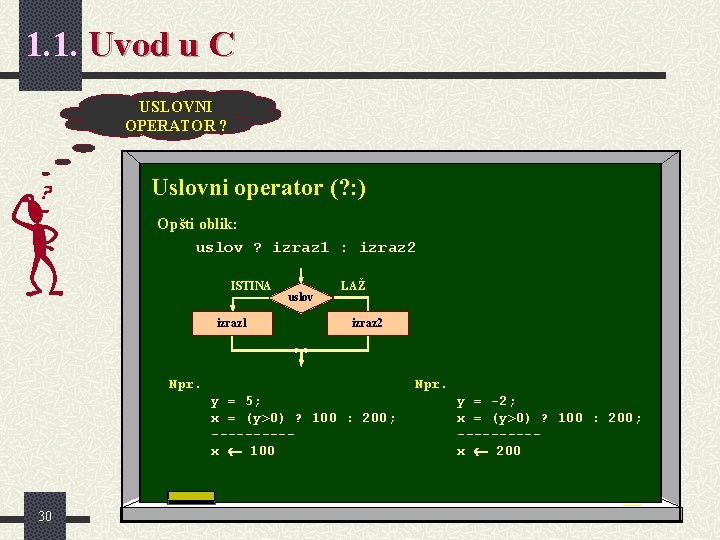1. 1. Uvod u C USLOVNI OPERATOR ? Uslovni operator (? : ) Opšti 1. 1. Uvod u C USLOVNI OPERATOR ? Uslovni operator (? : ) Opšti
