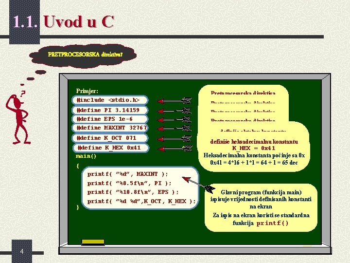 1. 1. Uvod u C PRETPROCESORSKA direktiva? Primjer: #include <stdio. h> #include #define PI 1. 1. Uvod u C PRETPROCESORSKA direktiva? Primjer: #include <stdio. h> #include #define PI