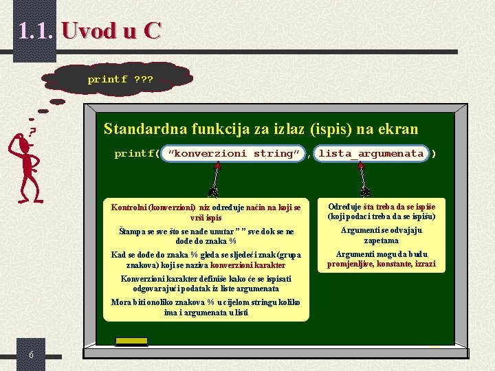 1. 1. Uvod u C printf ? ? ? Standardna funkcija za izlaz (ispis) 1. 1. Uvod u C printf ? ? ? Standardna funkcija za izlaz (ispis)