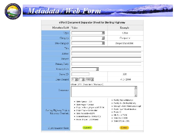 Metadata / Web Form 