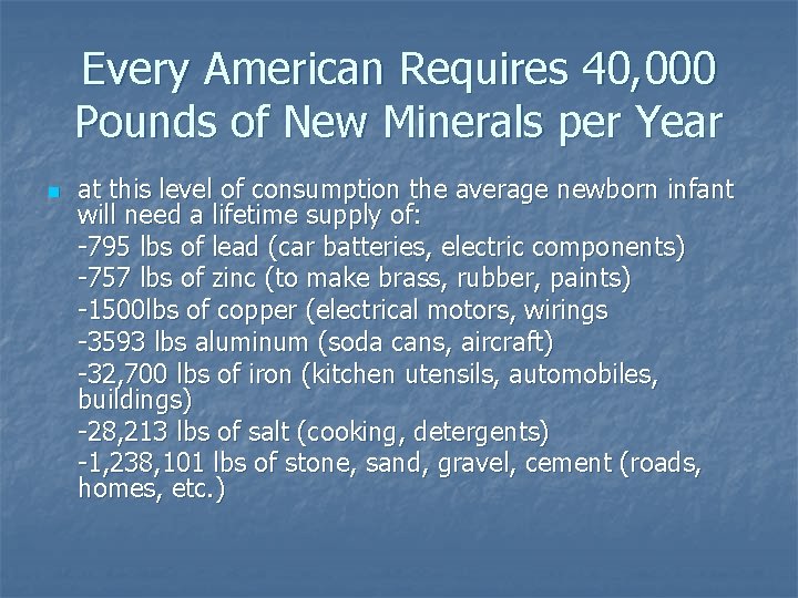 Every American Requires 40, 000 Pounds of New Minerals per Year n at this