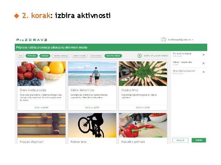  2. korak: izbira aktivnosti 