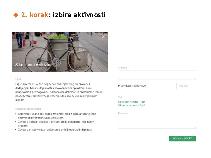  2. korak: izbira aktivnosti 