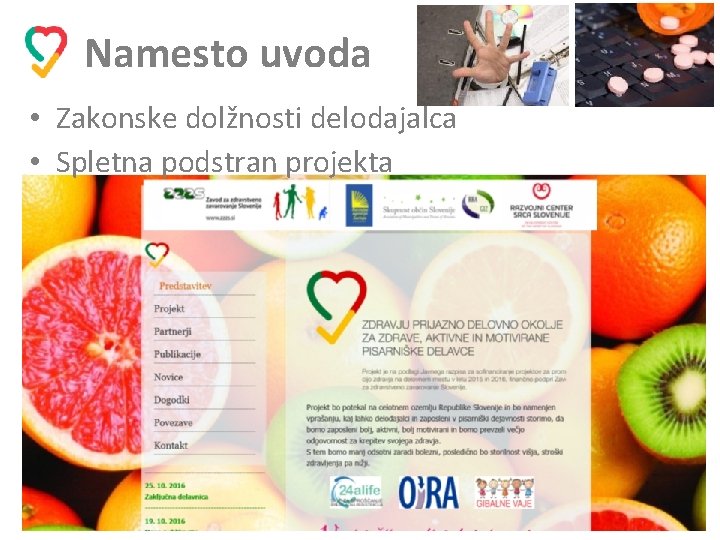 Namesto uvoda • Zakonske dolžnosti delodajalca • Spletna podstran projekta 