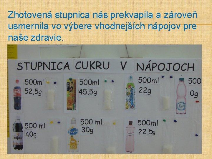 Zhotovená stupnica nás prekvapila a zároveň usmernila vo výbere vhodnejších nápojov pre naše zdravie.