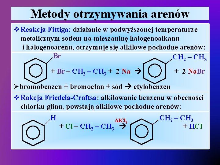 Metody otrzymywania arenów v. Reakcja Fittiga: działanie w podwyższonej temperaturze metalicznym sodem na mieszaninę