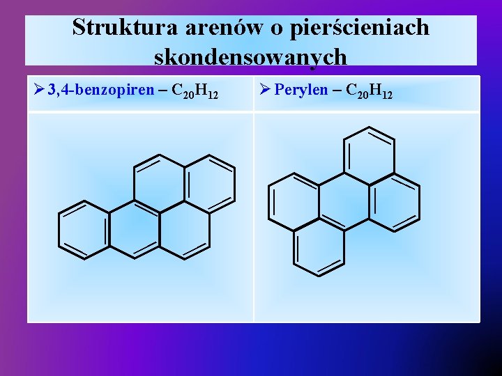 Struktura arenów o pierścieniach skondensowanych Ø 3, 4 -benzopiren – C 20 H 12