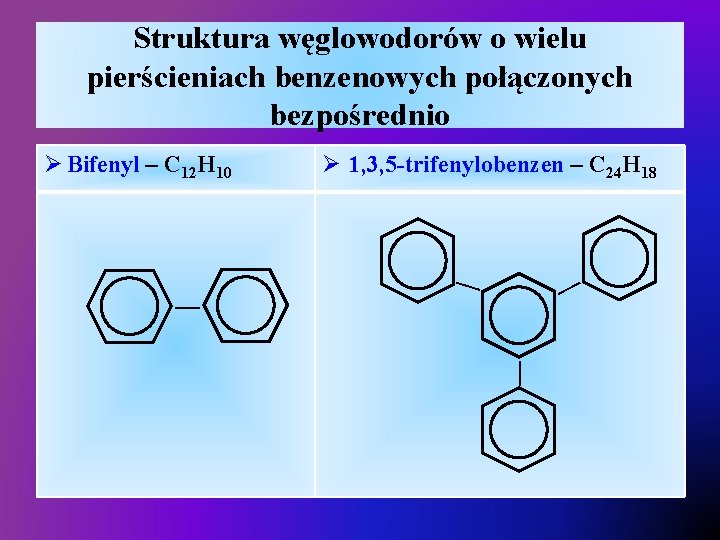 Struktura węglowodorów o wielu pierścieniach benzenowych połączonych bezpośrednio — — — Ø 1, 3,