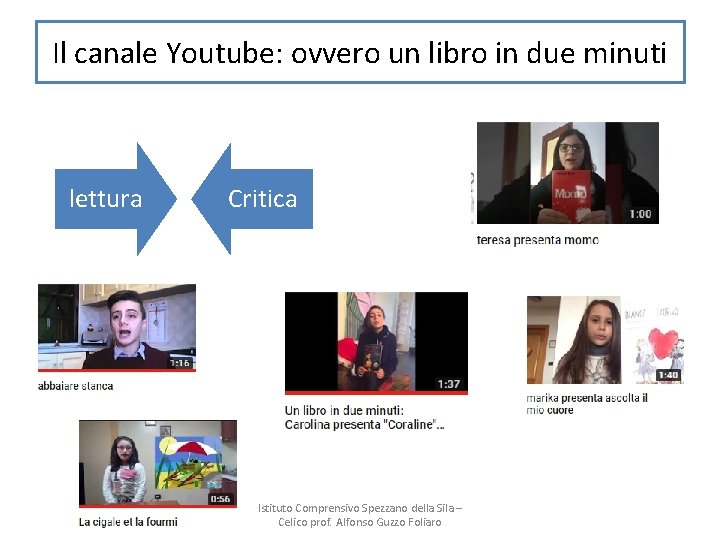 Il canale Youtube: ovvero un libro in due minuti lettura Critica Istituto Comprensivo Spezzano