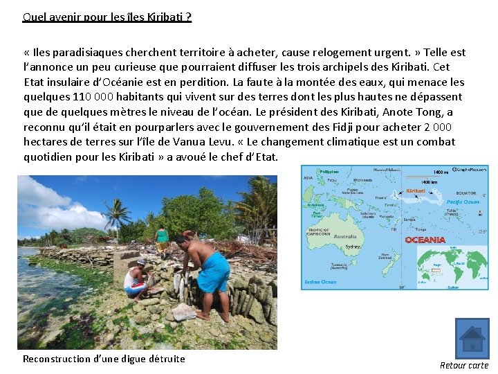 Quel avenir pour les îles Kiribati ? « Iles paradisiaques cherchent territoire à acheter,