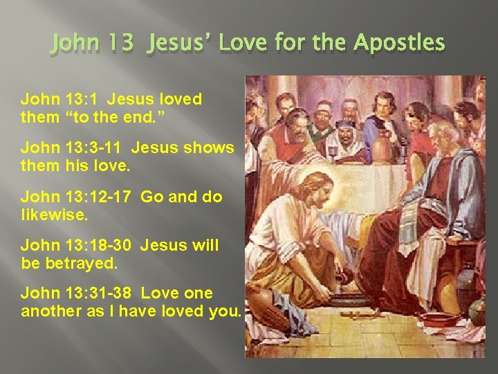 John 13 Jesus’ Love for the Apostles John 13: 1 Jesus loved them “to