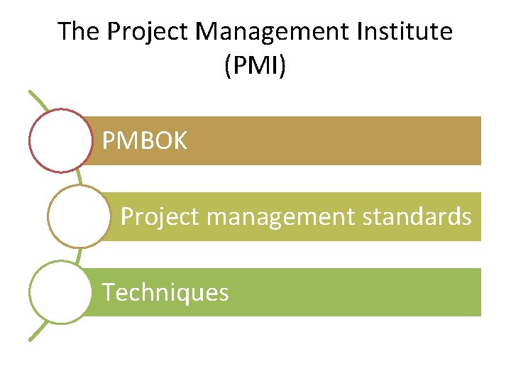 The Project Management Institute (PMI) PMBOK Project management standards Techniques 