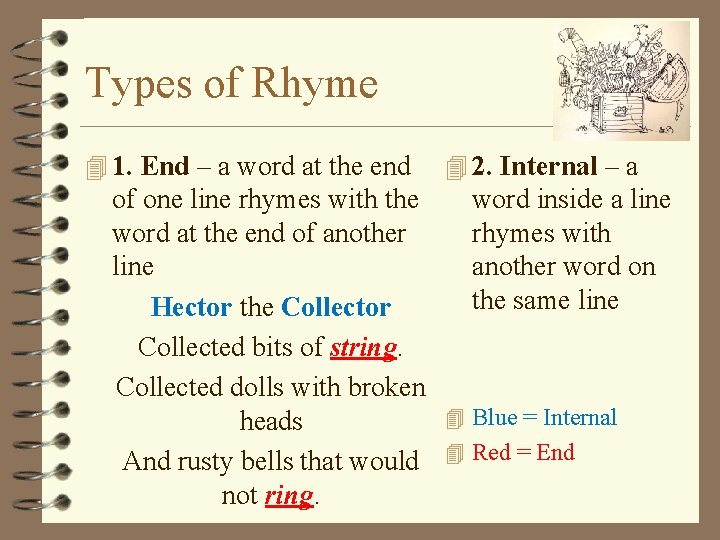 Types of Rhyme 4 1. End – a word at the end of one